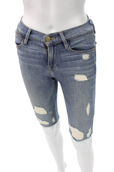Frame Denim Unisex Bermuda Shorts Blue Cotton Blend Button Size 23