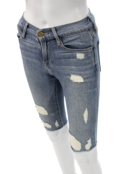 Frame Denim Unisex Bermuda Shorts Blue Cotton Blend Button Size 23