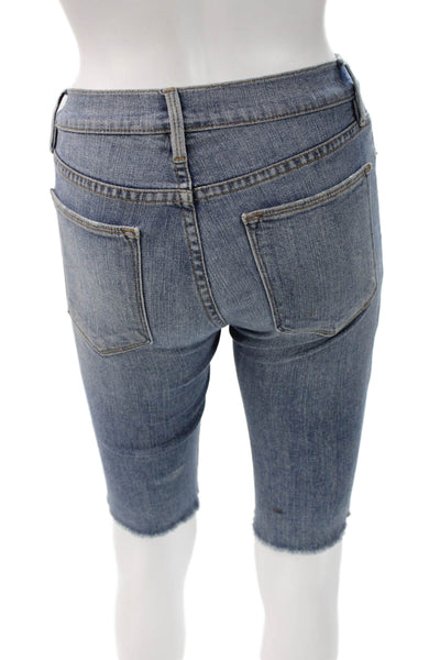 Frame Denim Unisex Bermuda Shorts Blue Cotton Blend Button Size 23