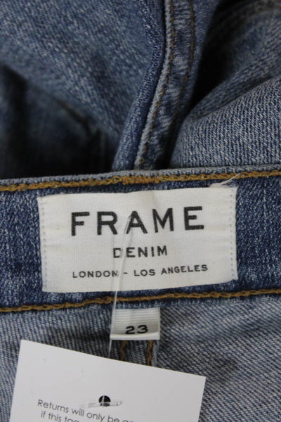 Frame Denim Unisex Bermuda Shorts Blue Cotton Blend Button Size 23