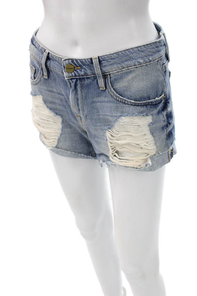 Frame Denim Unisex Light Blue Button Cotton Beach Shorts Size 23