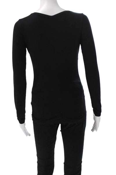 Athleta Womens Black Cotton Blend V-Neck Long Sleeve Basic Top Size 2XS