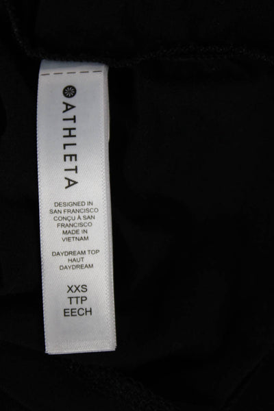 Athleta Womens Black Cotton Blend V-Neck Long Sleeve Basic Top Size 2XS