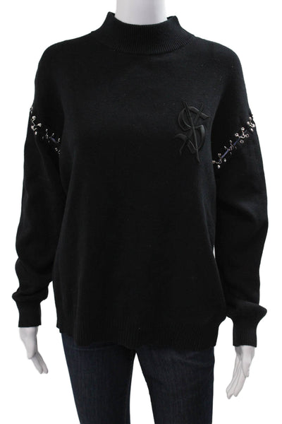 Ksubi Women Black Cotton Cashmere Pullover Lace Up Mock Neck Sleeve Size XS