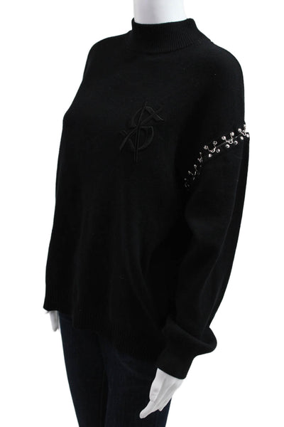 Ksubi Women Black Cotton Cashmere Pullover Lace Up Mock Neck Sleeve Size XS
