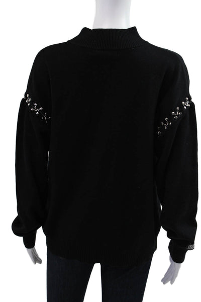 Ksubi Women Black Cotton Cashmere Pullover Lace Up Mock Neck Sleeve Size XS