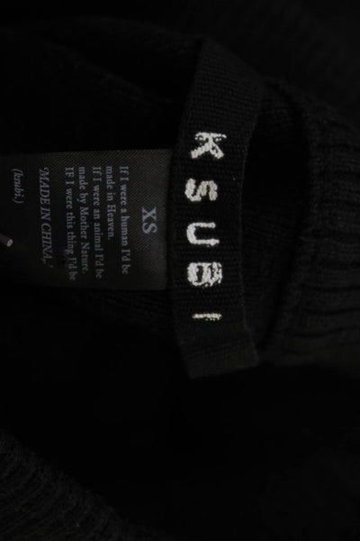 Ksubi Women Black Cotton Cashmere Pullover Lace Up Mock Neck Sleeve Size XS