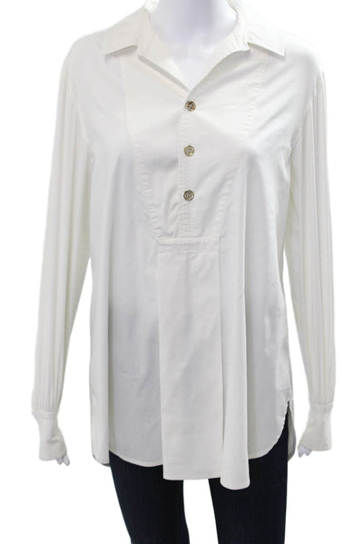 Adrienne Vittadini Women Tunic Blouse White Collared Button Long Sleeve Size 4