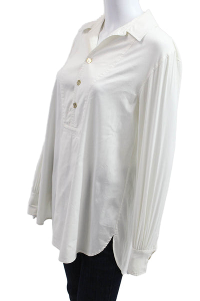 Adrienne Vittadini Women Tunic Blouse White Collared Button Long Sleeve Size 4