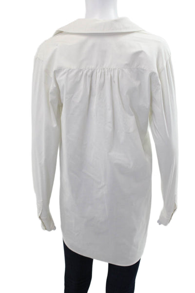 Adrienne Vittadini Women Tunic Blouse White Collared Button Long Sleeve Size 4