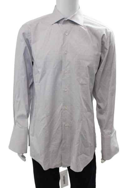 Paul Fredrick Mens Point Spread Collar Gray Cotton Dress Shirt Size 16