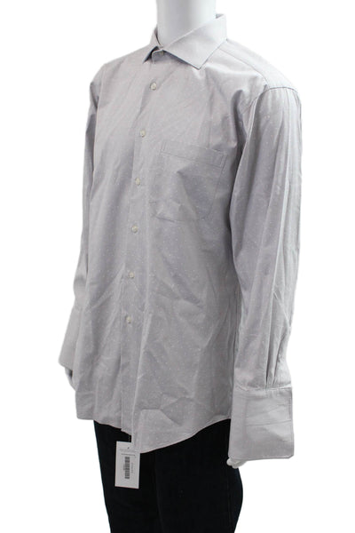 Paul Fredrick Mens Point Spread Collar Gray Cotton Dress Shirt Size 16