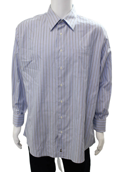 Nordstrom Mens Point Light Blue Striped Dress Shirt Big Tall Size 17
