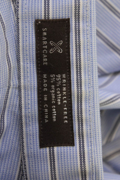 Nordstrom Mens Point Light Blue Striped Dress Shirt Big Tall Size 17