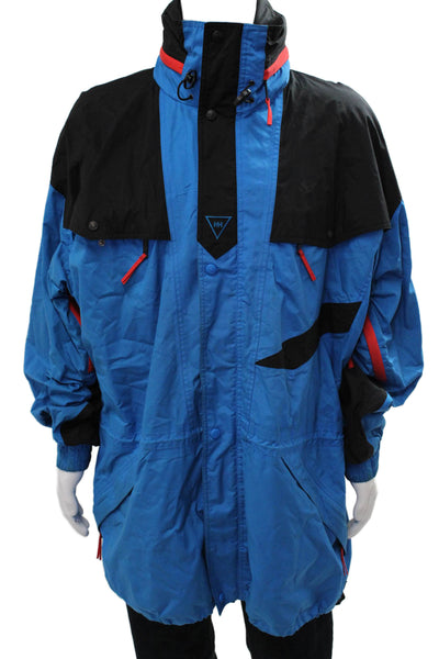 Helly Hansen Mens Black Raincoat Windbreaker High Neck Button Size 2XL