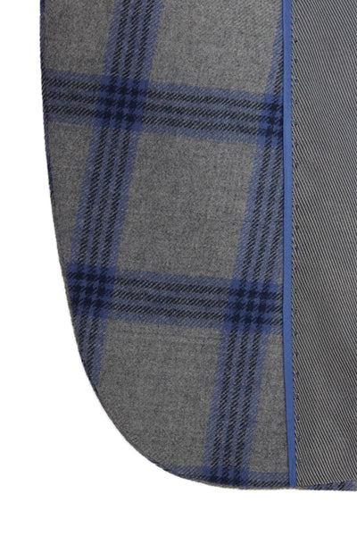 Paul Fredrick Mens Gray Plaid Wool Sport Coat Button Long Sleeve Size 46
