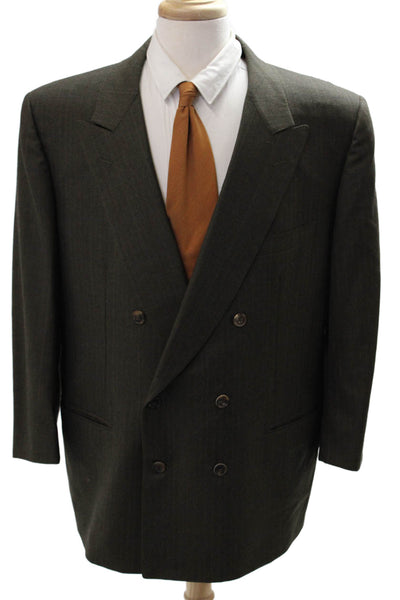 Belvest Mens Dark Gray Herringbone Wool Suit Jacket Collared Button Size S