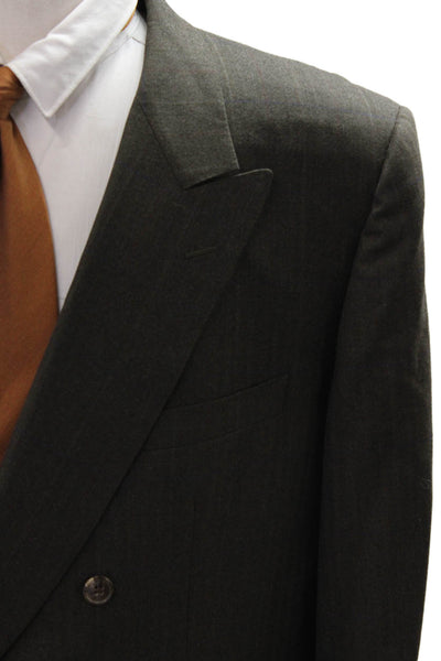 Belvest Mens Dark Gray Herringbone Wool Suit Jacket Collared Button Size S