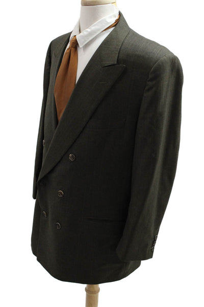 Belvest Mens Dark Gray Herringbone Wool Suit Jacket Collared Button Size S