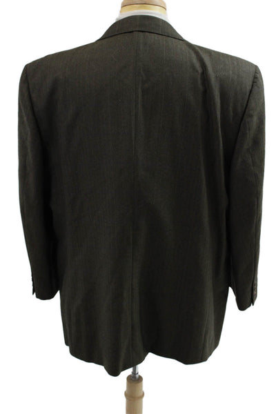 Belvest Mens Dark Gray Herringbone Wool Suit Jacket Collared Button Size S