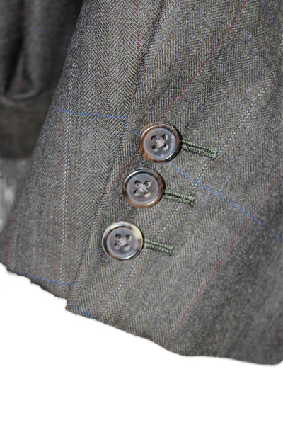 Belvest Mens Dark Gray Herringbone Wool Suit Jacket Collared Button Size S