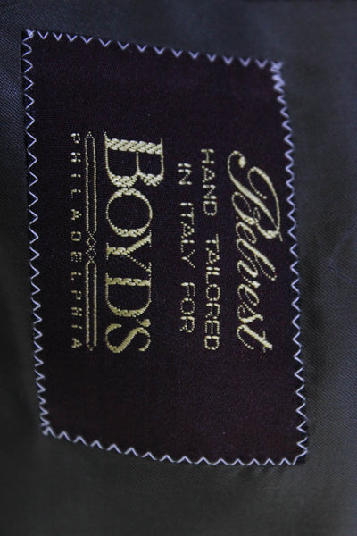 Belvest Mens Dark Gray Herringbone Wool Suit Jacket Collared Button Size S