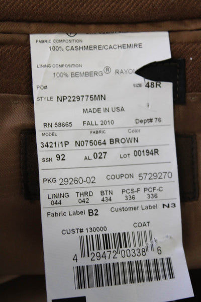 Napoli Di Nordstrom Mens Cashmere Brown Suit Jacket Button Classic Size 48