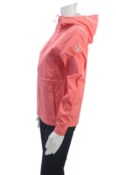 Spyder Womens Raincoat Windbreaker Jacket Pink High Neck Zip Cotton Size XS