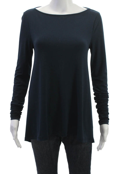 Elizabeth and James Women Tunic Long Sleeve Button Round Neck Dark Blue Size S