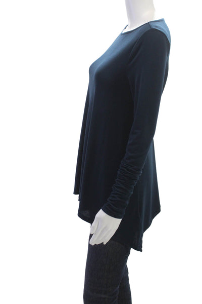 Elizabeth and James Women Tunic Long Sleeve Button Round Neck Dark Blue Size S