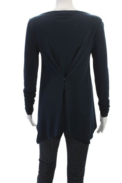 Elizabeth and James Women Tunic Long Sleeve Button Round Neck Dark Blue Size S