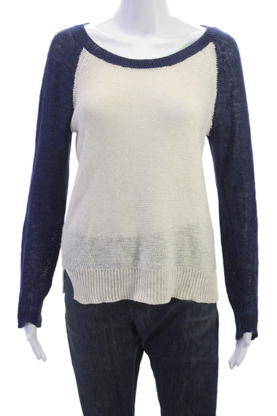 Splendid Women Beige Pullover Sweater Long Sleeve Round Neck Linen Blend Size S