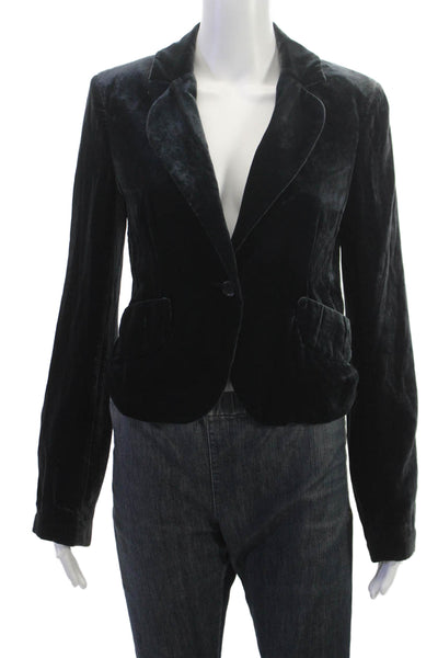 BCBG Max Azria Women Blazer Black Rayon Silk Collared Button Long Sleeve Size S