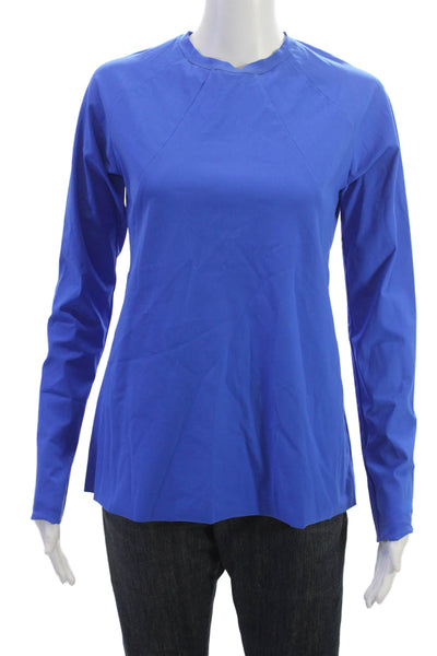 M2057 Womens Blue Mock Neck Long Sleeve Basic Top Size S