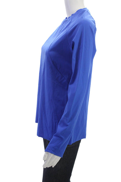 M2057 Womens Blue Mock Neck Long Sleeve Basic Top Size S