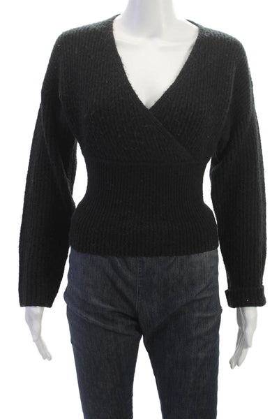 Oak + Fort Unisex Black V Neck Pullover Sweater Long Sleeve Acrylic Size XS