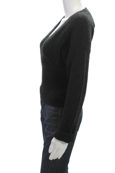 Oak + Fort Unisex Black V Neck Pullover Sweater Long Sleeve Acrylic Size XS