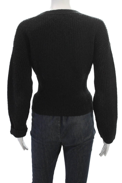 Oak + Fort Unisex Black V Neck Pullover Sweater Long Sleeve Acrylic Size XS