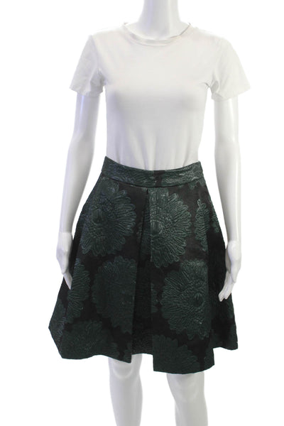 Trina Turk Women A-Line Pleated Black Floral Skirt Size 2