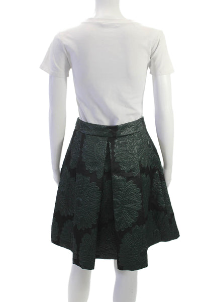 Trina Turk Women A-Line Pleated Black Floral Skirt Size 2