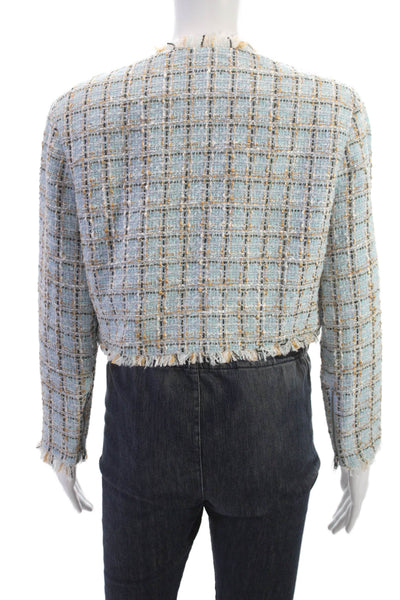 Toccin Womens Blazer Light Blue Check Lurex Button Long Sleeve Crewneck Size 2