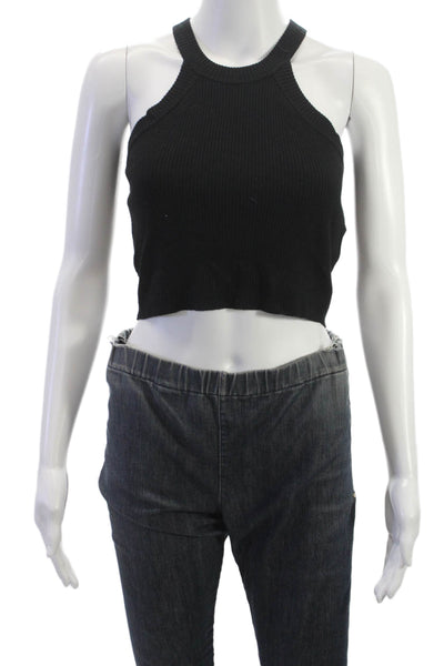 Brandy Melville Women Cropped High Neck Tank Black Size One Size