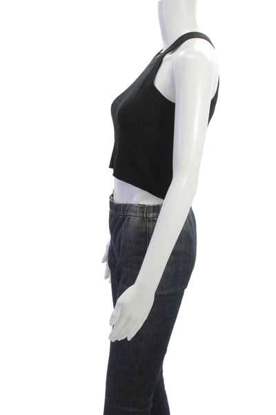 Brandy Melville Women Cropped High Neck Tank Black Size One Size
