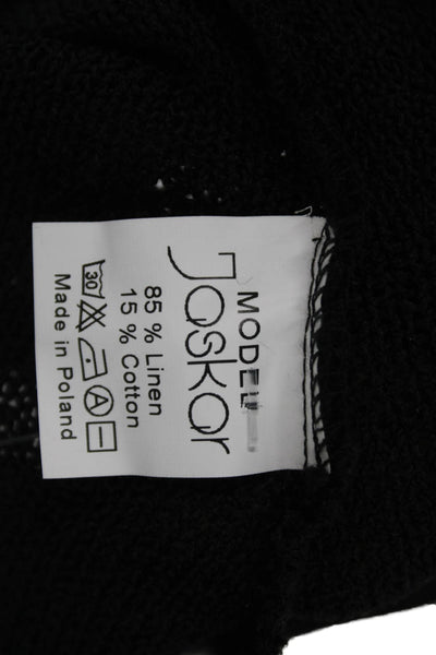 Jaskar Women Tunic Black Floral Linen Cotton Short Sleeve Round Neck Size M
