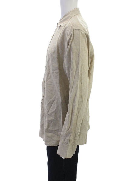 Age Of Wisdom Mens Linen Button Down Shirt Beige Size Extra Large