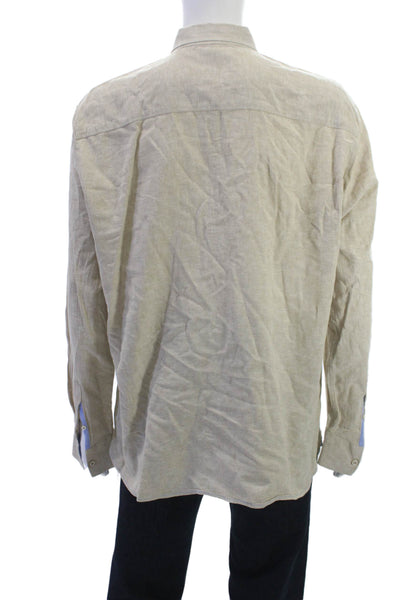 Age Of Wisdom Mens Linen Button Down Shirt Beige Size Extra Large