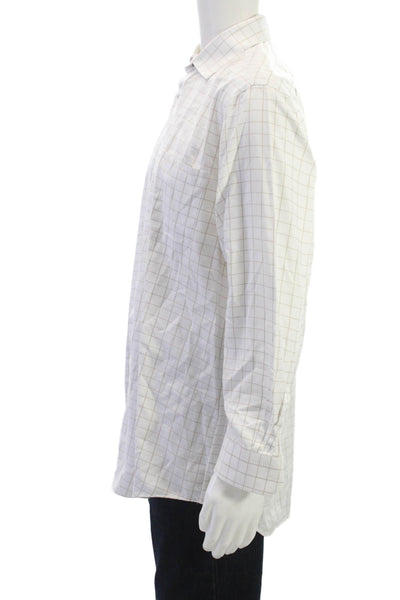 Paul Fredrick Mens Point Collar White Check Dress Shirt Long Sleeve Size 16