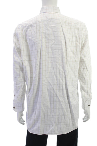 Paul Fredrick Mens Point Collar White Check Dress Shirt Long Sleeve Size 16