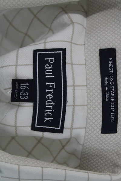 Paul Fredrick Mens Point Collar White Check Dress Shirt Long Sleeve Size 16