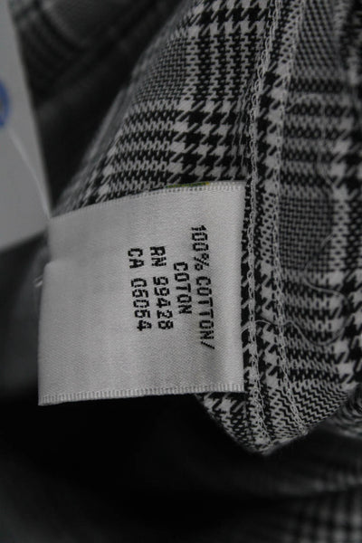 Bugatchi Mens Plaid Point Collar Button Up Dress Shirt Black Cotton Size XL